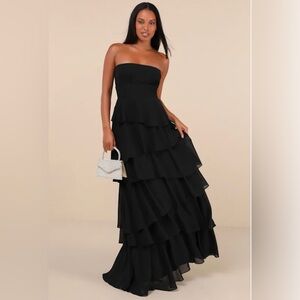 Lulu's Gorgeous Essence Black Strapless Tiered Maxi Dress. Medium. NWT